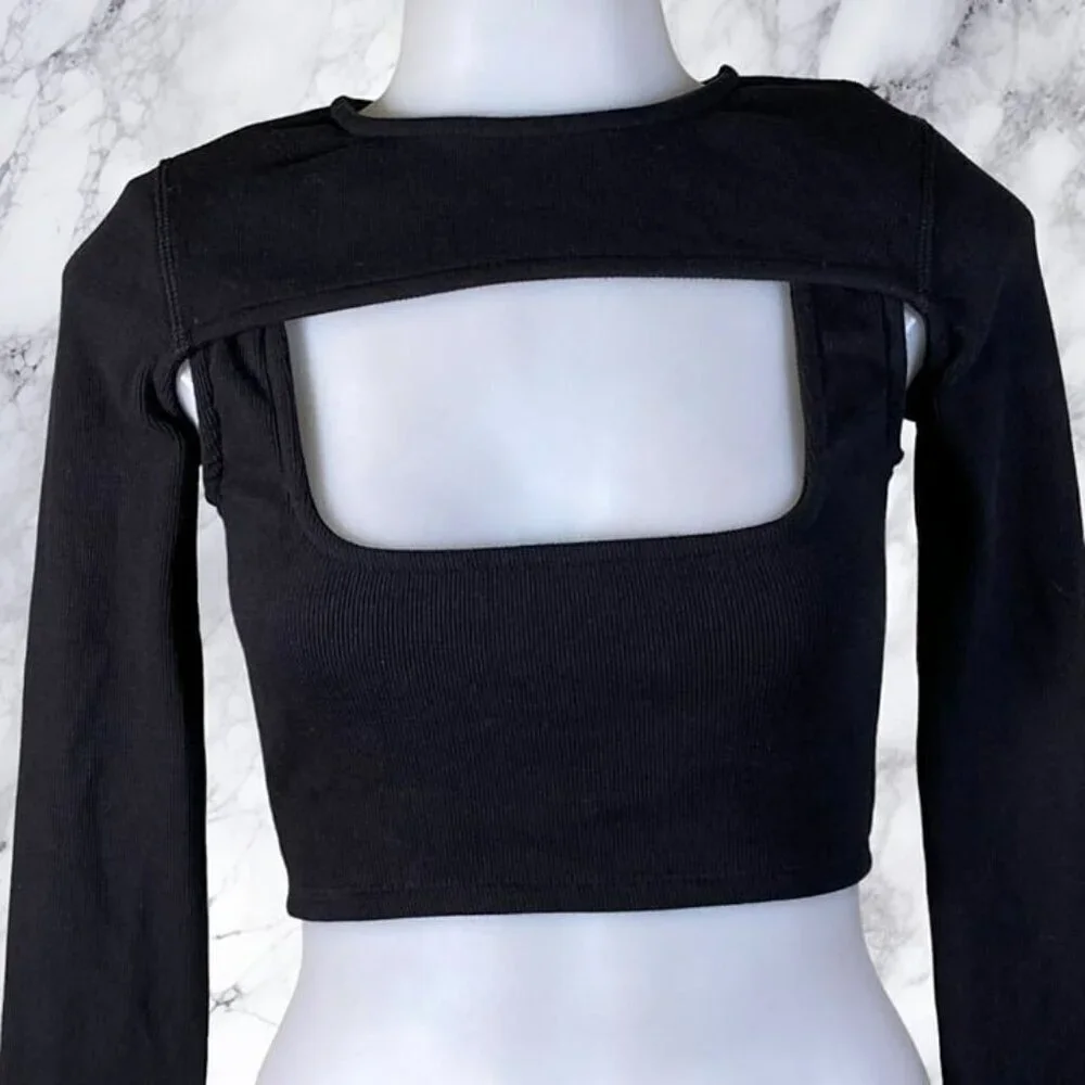 NBD Cropped Long Sleeve Top Tank Set - Black - Picture 5 of 8